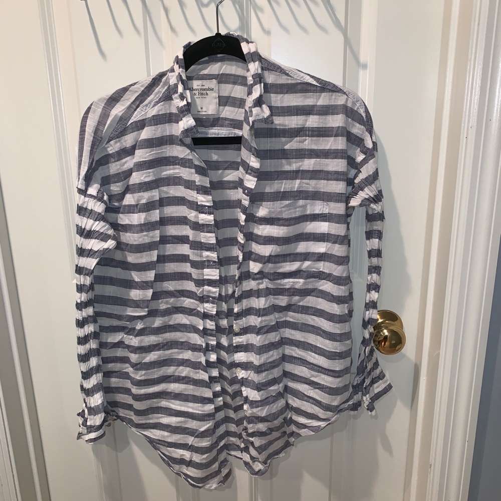 Blue and white striped button down